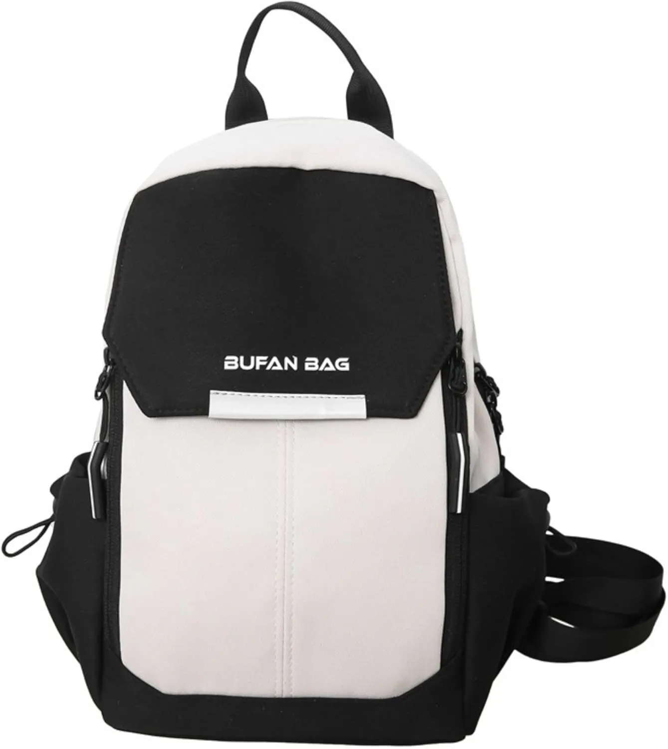 Travel Reflective Convertible Sling Backpack with Key Ring Strap, Large Capacity Water Resistant Anti-Theft Safety Chest Bags, Lightweight Crossbody Daypack for Work Hiking (Black White)