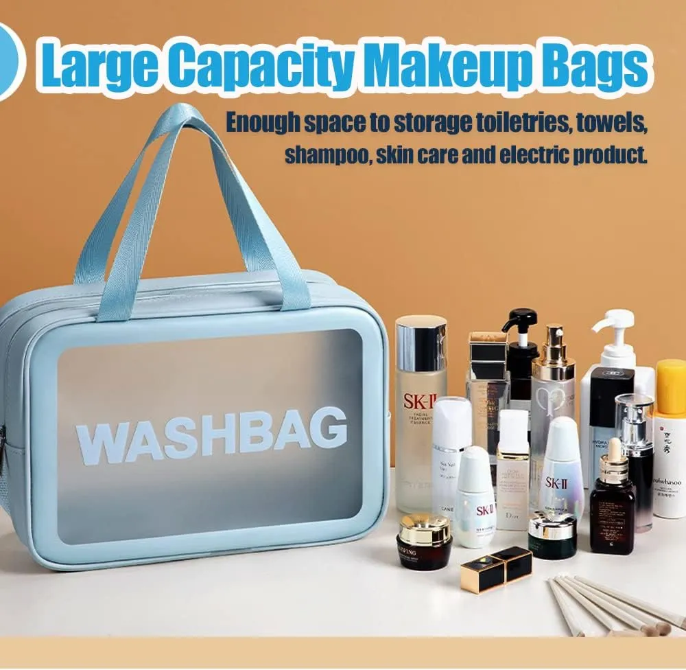 Travel Toiletry Bag, 2 in 1 Large Clear Makeup Bags,Cosmetics Bag,Transparent Skin Care Bag for Toiletries,Waterproof & Draining,PVC Toiletry Organizer Thickened Wash Bag for Women Men