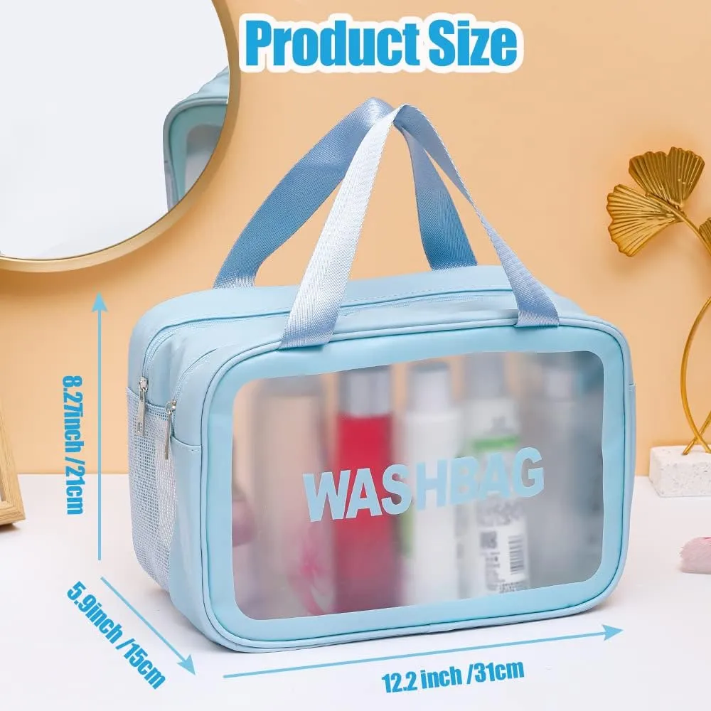 Travel Toiletry Bag, 2 in 1 Large Clear Makeup Bags,Cosmetics Bag,Transparent Skin Care Bag for Toiletries,Waterproof & Draining,PVC Toiletry Organizer Thickened Wash Bag for Women Men