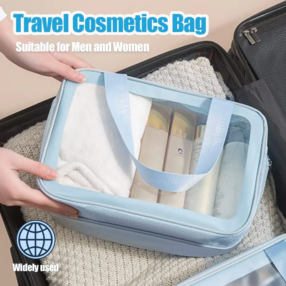 Travel Toiletry Bag, 2 in 1 Large Clear Makeup Bags,Cosmetics Bag,Transparent Skin Care Bag for Toiletries,Waterproof & Draining,PVC Toiletry Organizer Thickened Wash Bag for Women Men