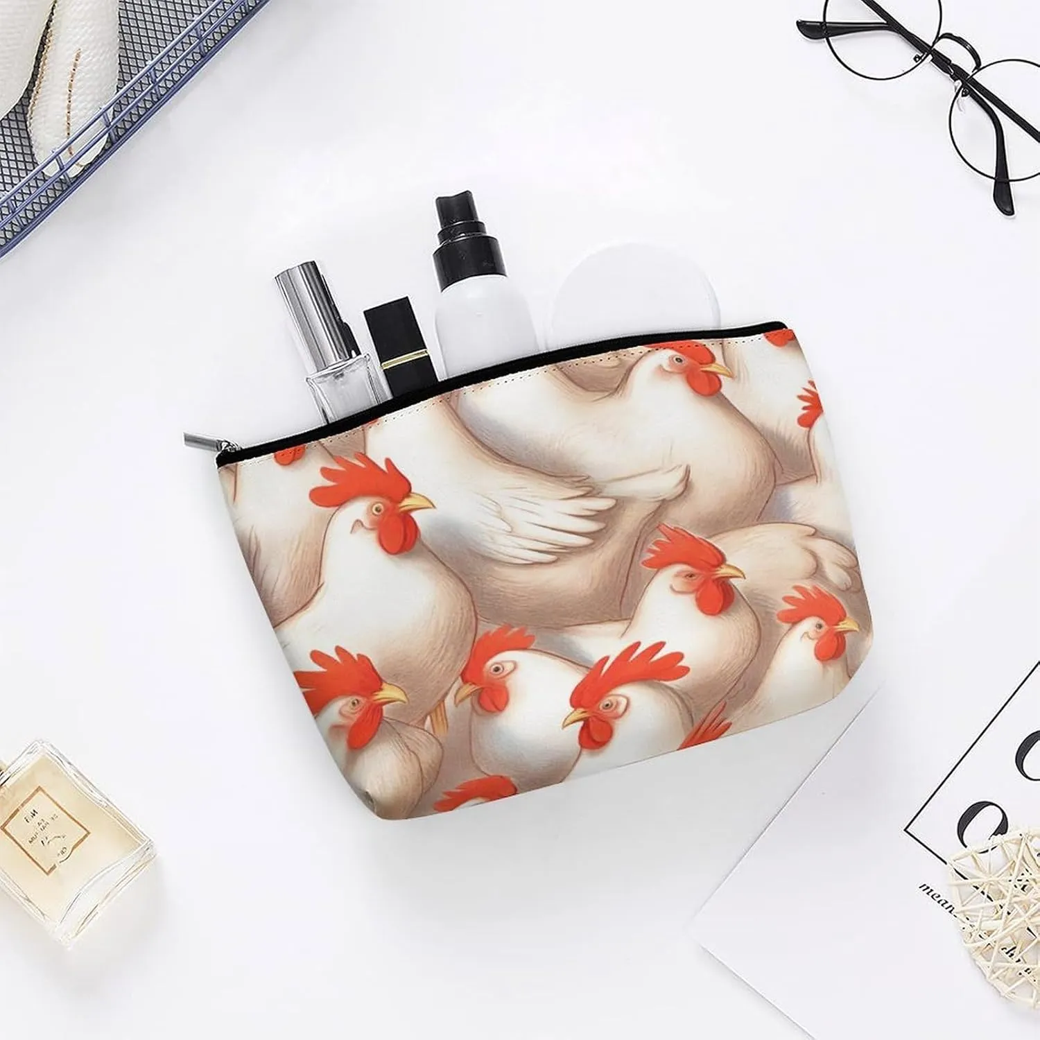 Travel Toiletry Bag Compatible with Cute Chickens Pattern PU Leather Cosmetic Case with Zipper for Women