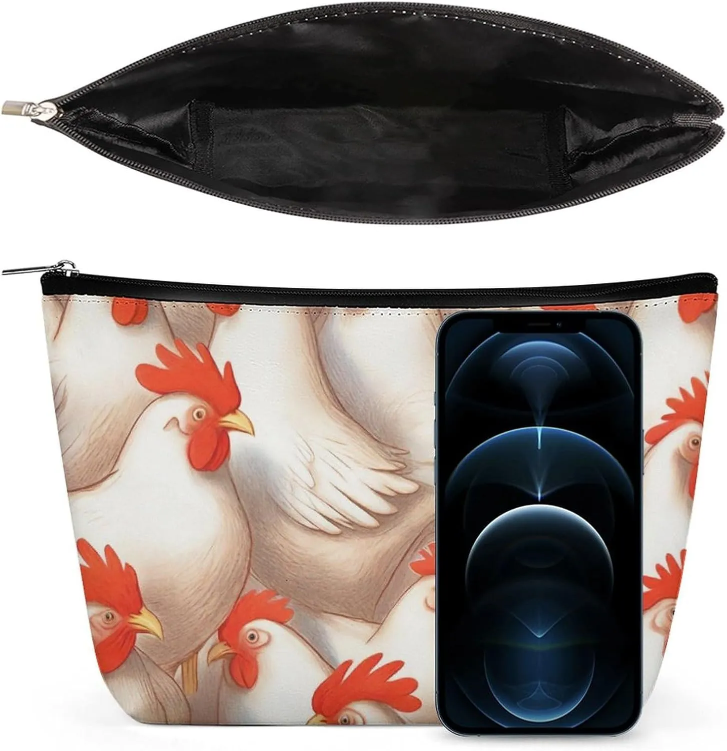 Travel Toiletry Bag Compatible with Cute Chickens Pattern PU Leather Cosmetic Case with Zipper for Women