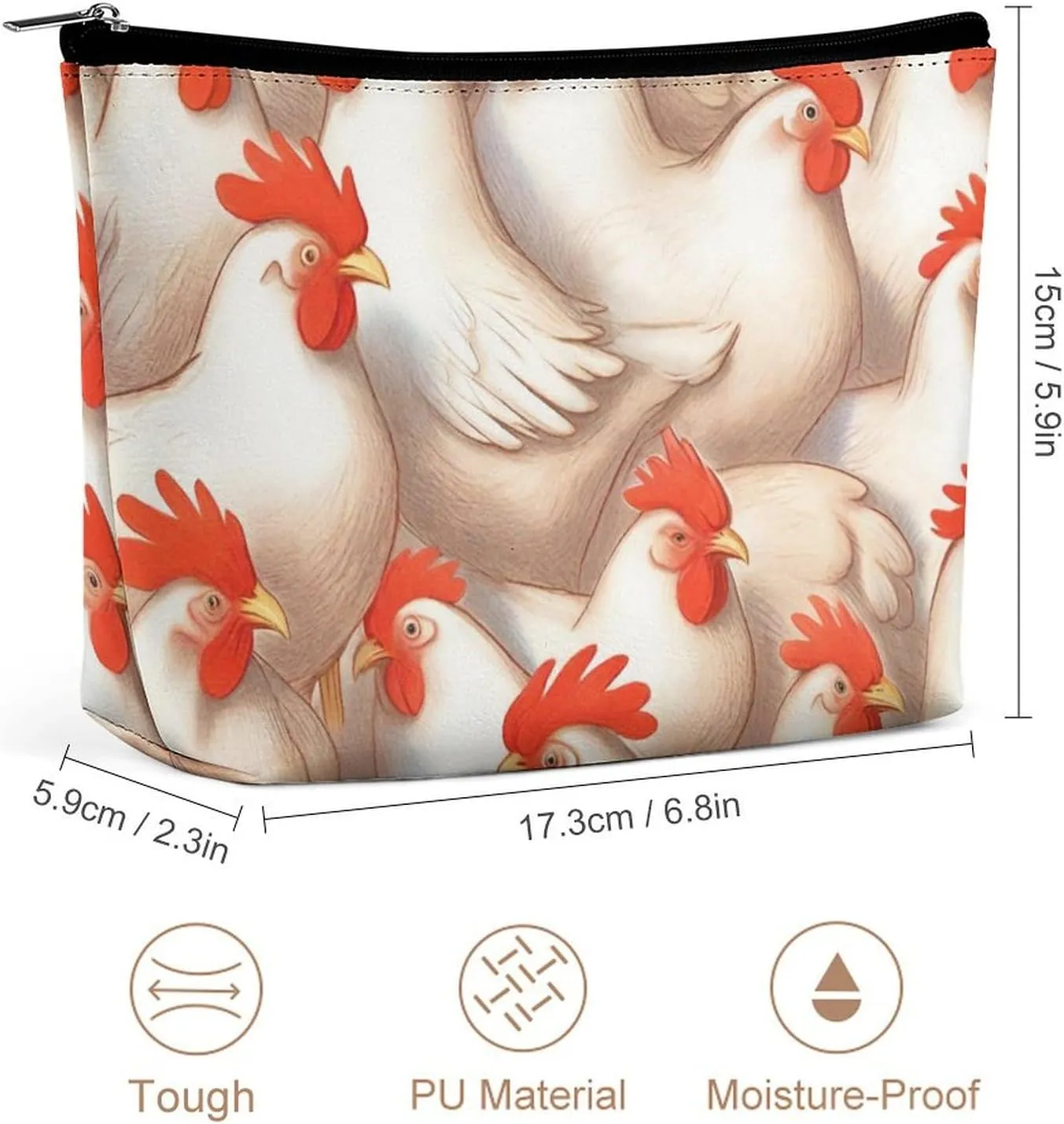 Travel Toiletry Bag Compatible with Cute Chickens Pattern PU Leather Cosmetic Case with Zipper for Women
