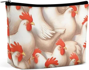 Travel Toiletry Bag Compatible with Cute Chickens Pattern PU Leather Cosmetic Case with Zipper for Women