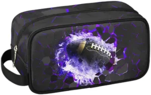 Travel Toiletry Bag for Boys Kids, Waterproof Hanging Dopp Kit for Teens Men, Purple Football Cool Switch Carrying Case Compatible with Nintendo Switch and New Switch OLED Console