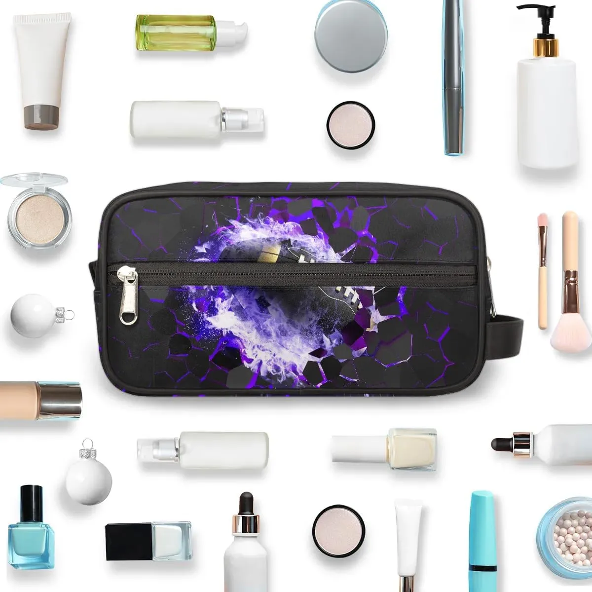 Travel Toiletry Bag for Boys Kids, Waterproof Hanging Dopp Kit for Teens Men, Purple Football Cool Switch Carrying Case Compatible with Nintendo Switch and New Switch OLED Console