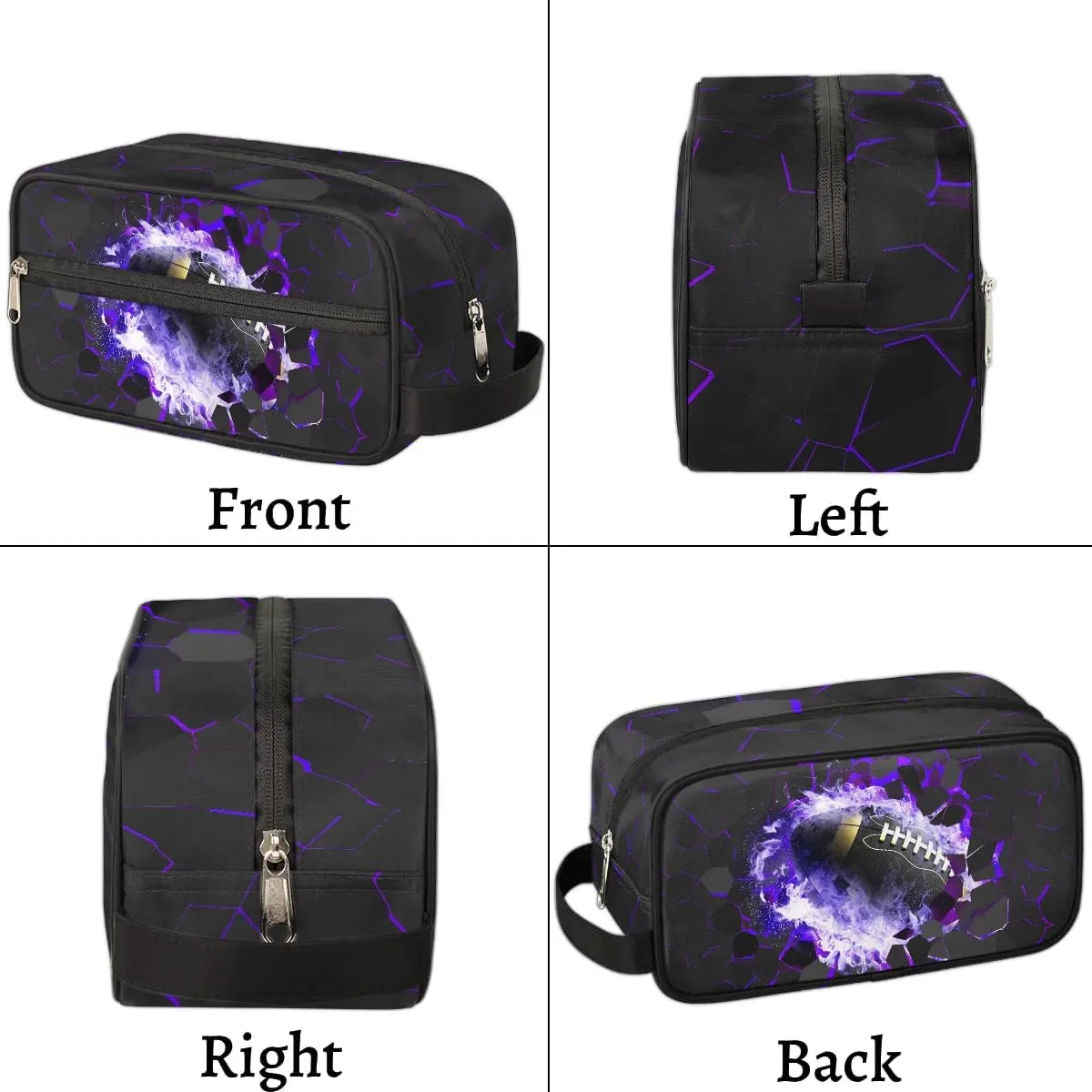 Travel Toiletry Bag for Boys Kids, Waterproof Hanging Dopp Kit for Teens Men, Purple Football Cool Switch Carrying Case Compatible with Nintendo Switch and New Switch OLED Console