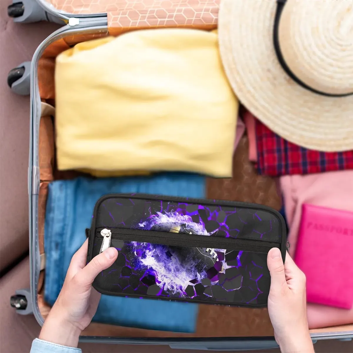 Travel Toiletry Bag for Boys Kids, Waterproof Hanging Dopp Kit for Teens Men, Purple Football Cool Switch Carrying Case Compatible with Nintendo Switch and New Switch OLED Console