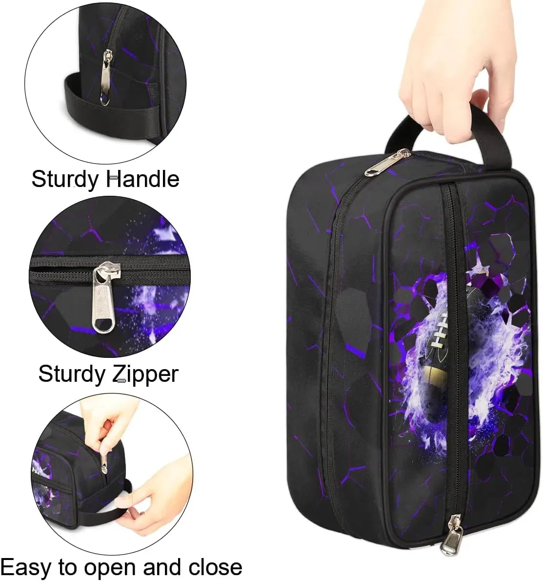 Travel Toiletry Bag for Boys Kids, Waterproof Hanging Dopp Kit for Teens Men, Purple Football Cool Switch Carrying Case Compatible with Nintendo Switch and New Switch OLED Console