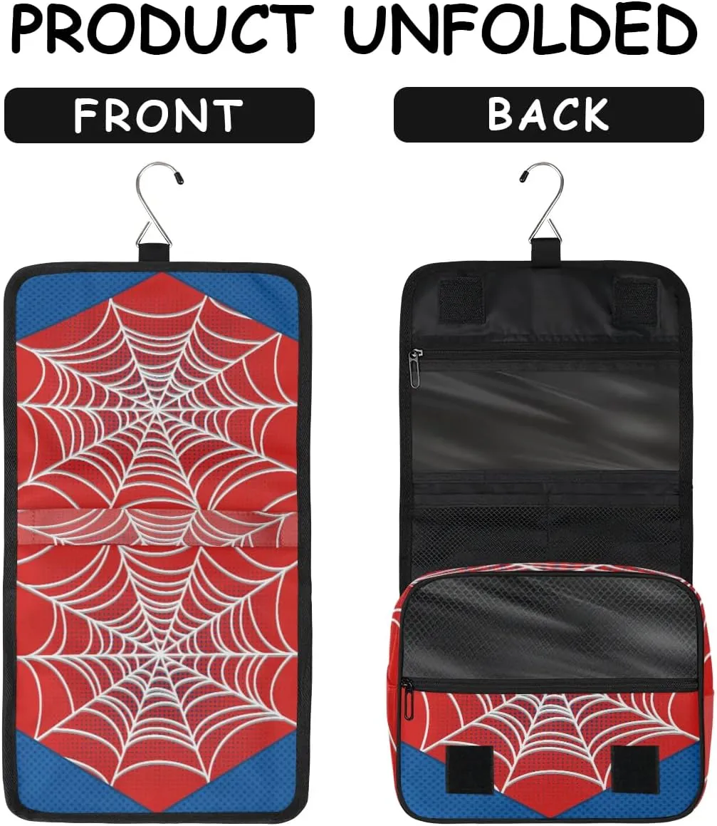 Travel Toiletry Bag for Boys Men, Red Spider Web Large Hanging Shaving Dopp Kit Waterproof Bathroom Toiletries Organizer Cosmetic Bags