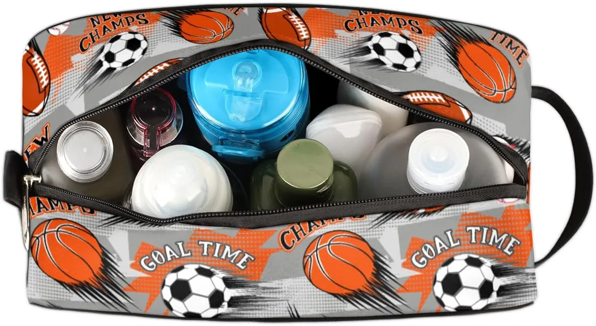 Travel Toiletry Bag for Boys, Waterproof Hanging Dopp Kit for Men, Shaving Bag with Large Capacity for Travel,Sports Shower (Soccer Basketball)