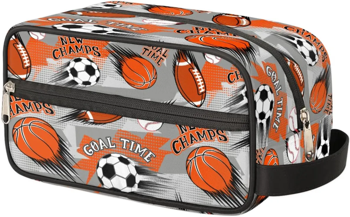Travel Toiletry Bag for Boys, Waterproof Hanging Dopp Kit for Men, Shaving Bag with Large Capacity for Travel,Sports Shower (Soccer Basketball)