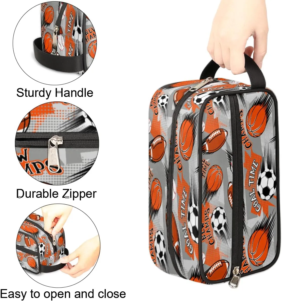 Travel Toiletry Bag for Boys, Waterproof Hanging Dopp Kit for Men, Shaving Bag with Large Capacity for Travel,Sports Shower (Soccer Basketball)