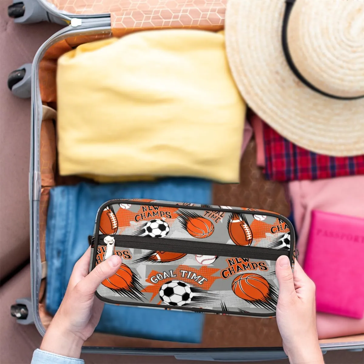 Travel Toiletry Bag for Boys, Waterproof Hanging Dopp Kit for Men, Shaving Bag with Large Capacity for Travel,Sports Shower (Soccer Basketball)