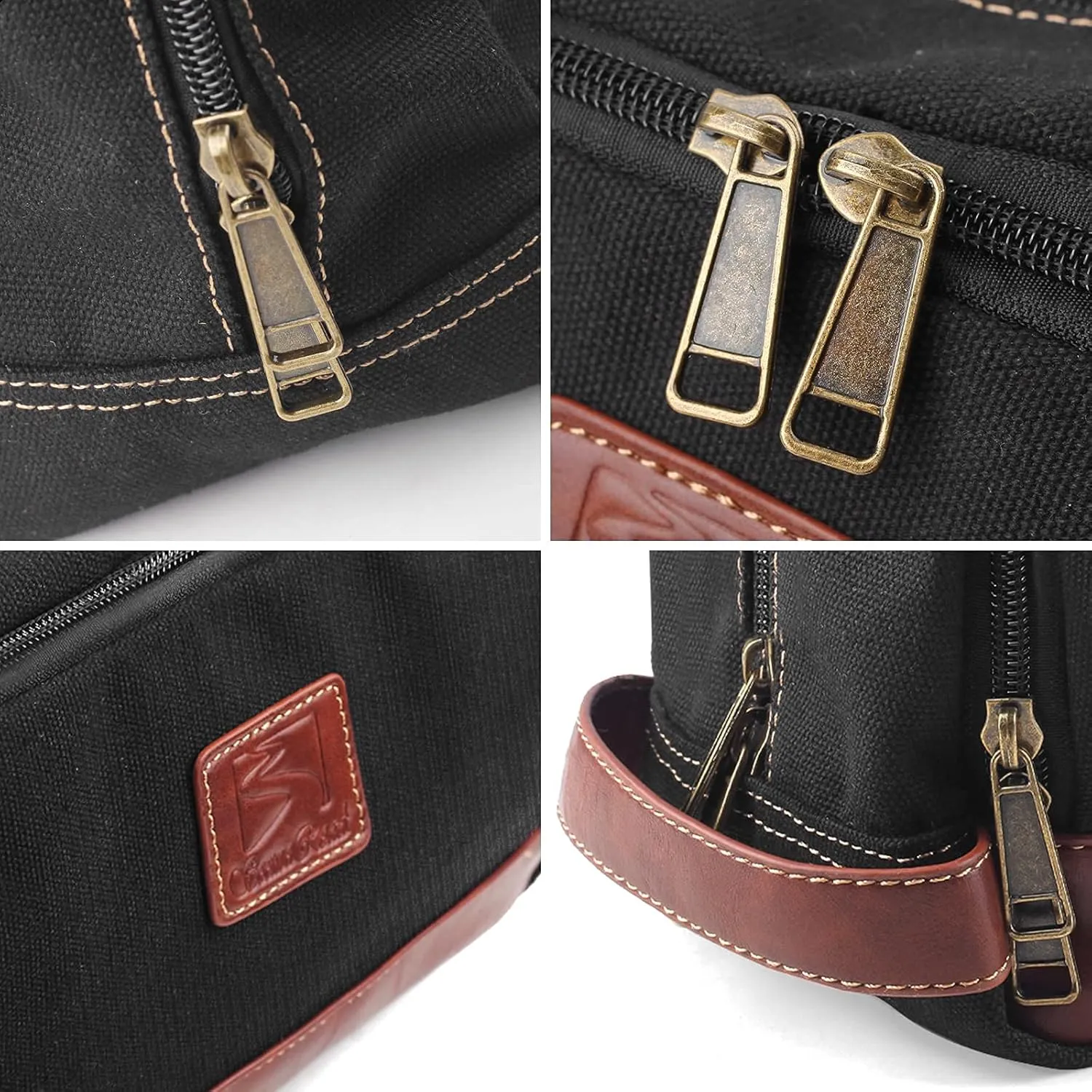 Travel Toiletry Bag for Men and Women, Canvas Toiletry Organizer Water-Resistant Vegan Leather, Hanging Dopp Kit Shaving Bag for Toiletries Accessories