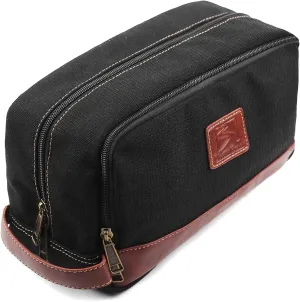 Travel Toiletry Bag for Men and Women, Canvas Toiletry Organizer Water-Resistant Vegan Leather, Hanging Dopp Kit Shaving Bag for Toiletries Accessories