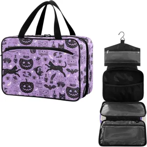 Travel Toiletry Bag for Woman/Men, Magic Potion Witches Hat Black Cats and Spell Book Hanging Organizer Bag with Pockets Portable Folding Travel Case Bags for Makeup Cosmetic Toiletries Traveling-L
