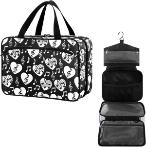 Travel Toiletry Bag for Woman/Men, Musical Themed Music Notes Patterned Hanging Organizer Bag with Pockets Portable Folding Travel Case Bags for Makeup Cosmetic Toiletries Storage Traveling-L