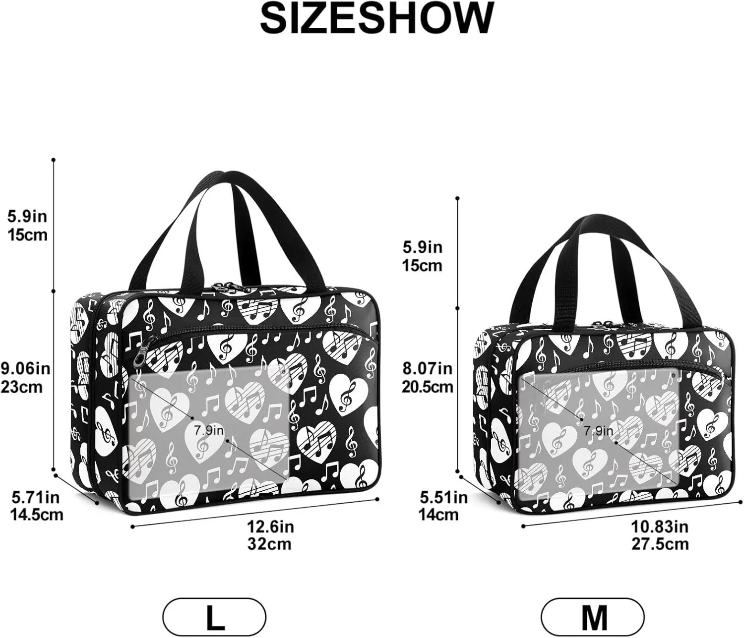Travel Toiletry Bag for Woman/Men, Musical Themed Music Notes Patterned Hanging Organizer Bag with Pockets Portable Folding Travel Case Bags for Makeup Cosmetic Toiletries Storage Traveling-L