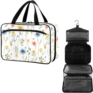 Travel Toiletry Bag for Woman/Men, Watercolor Botanical Flowers Hanging Organizer Bag with Pockets Portable Folding Travel Case Bags for Makeup Cosmetic Toiletries Storage Traveling-L