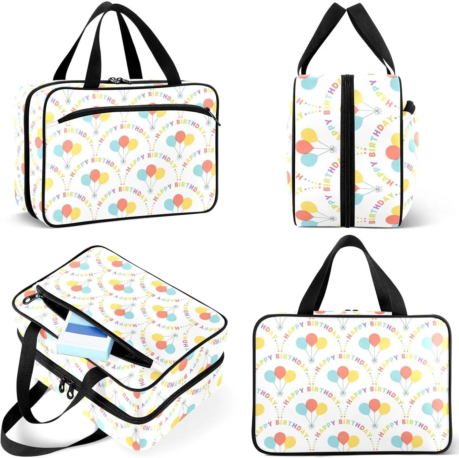 Travel Toiletry Bag for Woman/Men,Happy Birthday Quoted Balloon Hanging Organizer Bag with Pockets Portable Folding Travel Case Bags for Makeup Cosmetic Toiletries Storage Traveling-M