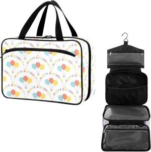 Travel Toiletry Bag for Woman/Men,Happy Birthday Quoted Balloon Hanging Organizer Bag with Pockets Portable Folding Travel Case Bags for Makeup Cosmetic Toiletries Storage Traveling-M