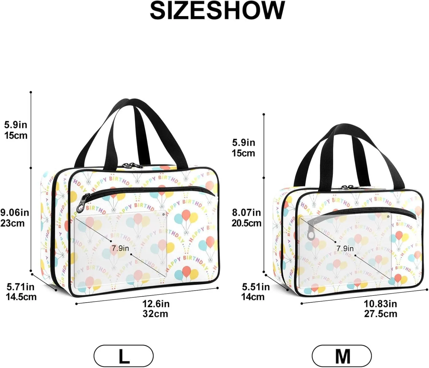 Travel Toiletry Bag for Woman/Men,Happy Birthday Quoted Balloon Hanging Organizer Bag with Pockets Portable Folding Travel Case Bags for Makeup Cosmetic Toiletries Storage Traveling-M