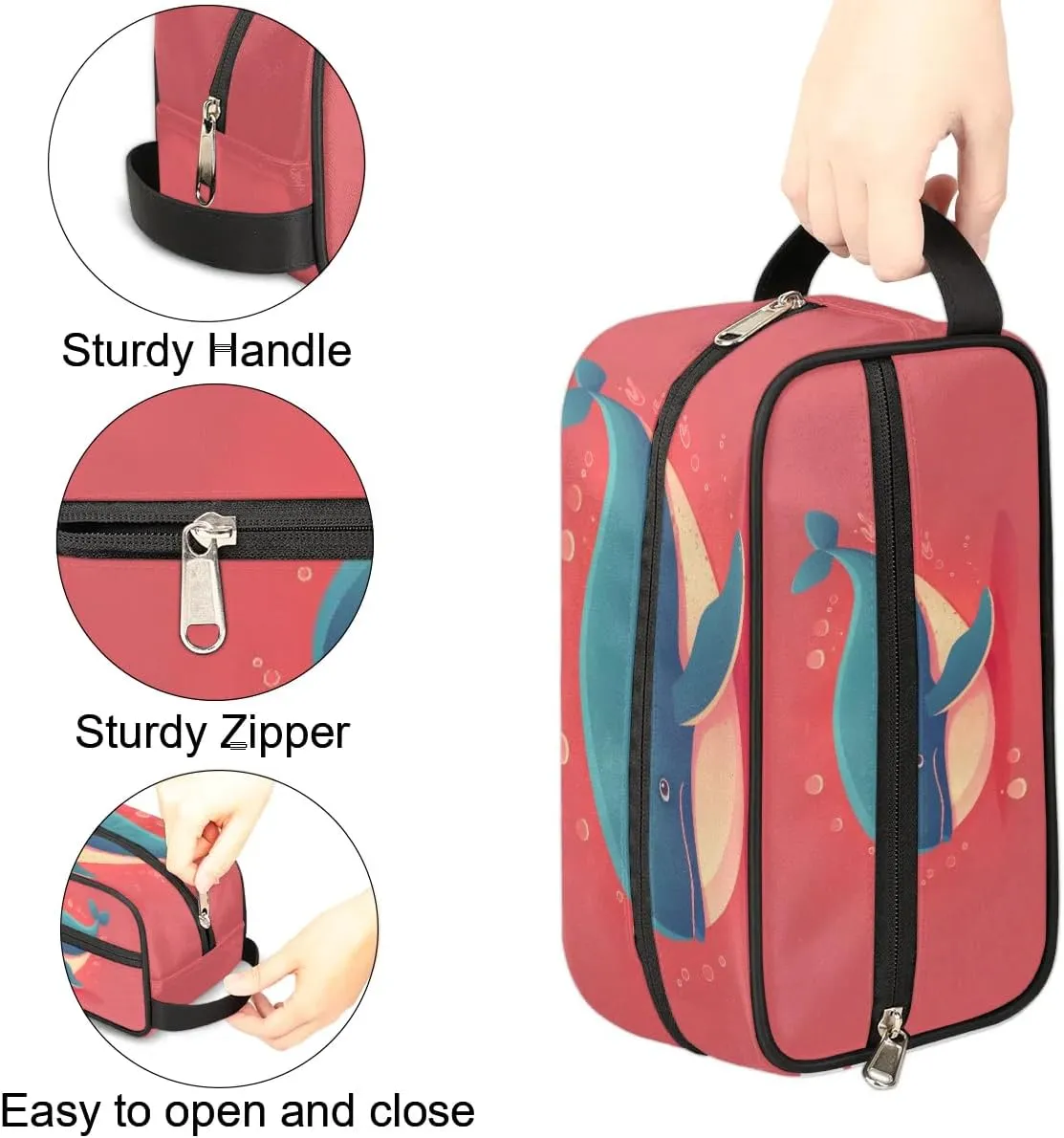 Travel Toiletry Bag for Women Men Blue Whale Hanging Cosmetic Bag Waterproof Makeup Bag for Shaving Makeup Toothbrush & Travel Essentials