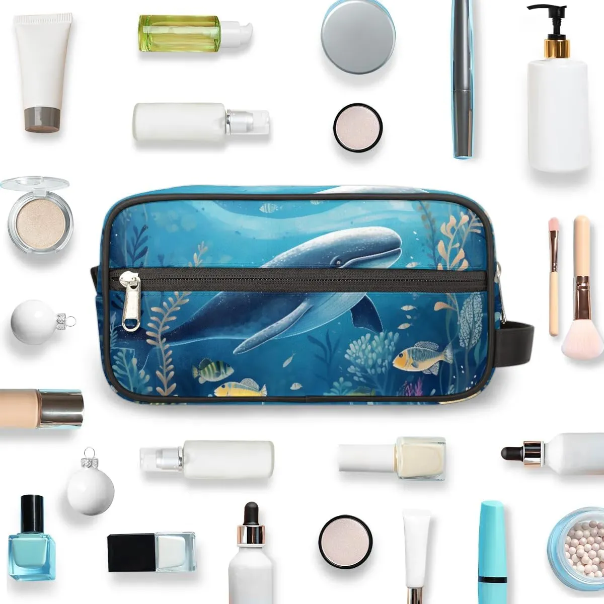 Travel Toiletry Bag for Women Men Sea Animal Whale Hanging Cosmetic Bag Waterproof Makeup Bag for Shaving Makeup Toothbrush & Travel Essentials