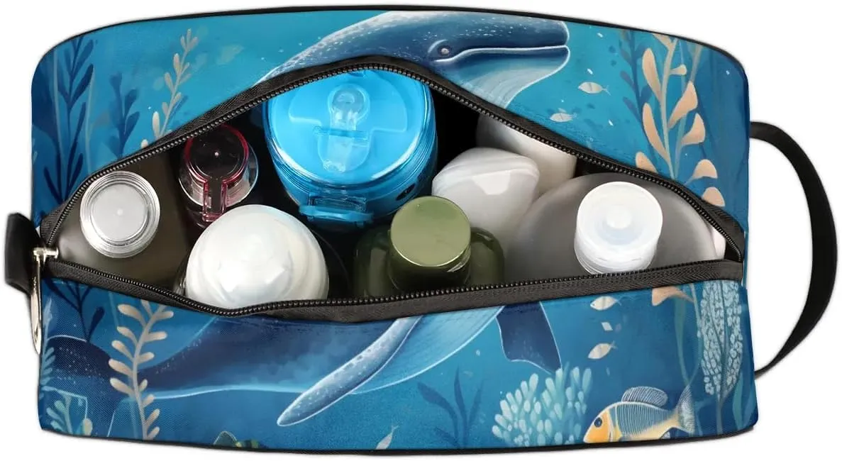 Travel Toiletry Bag for Women Men Sea Animal Whale Hanging Cosmetic Bag Waterproof Makeup Bag for Shaving Makeup Toothbrush & Travel Essentials