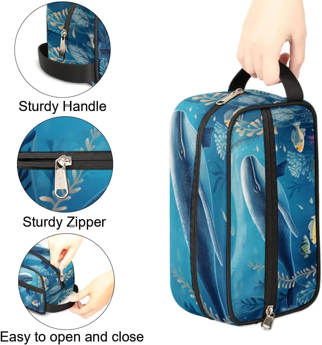 Travel Toiletry Bag for Women Men Sea Animal Whale Hanging Cosmetic Bag Waterproof Makeup Bag for Shaving Makeup Toothbrush & Travel Essentials