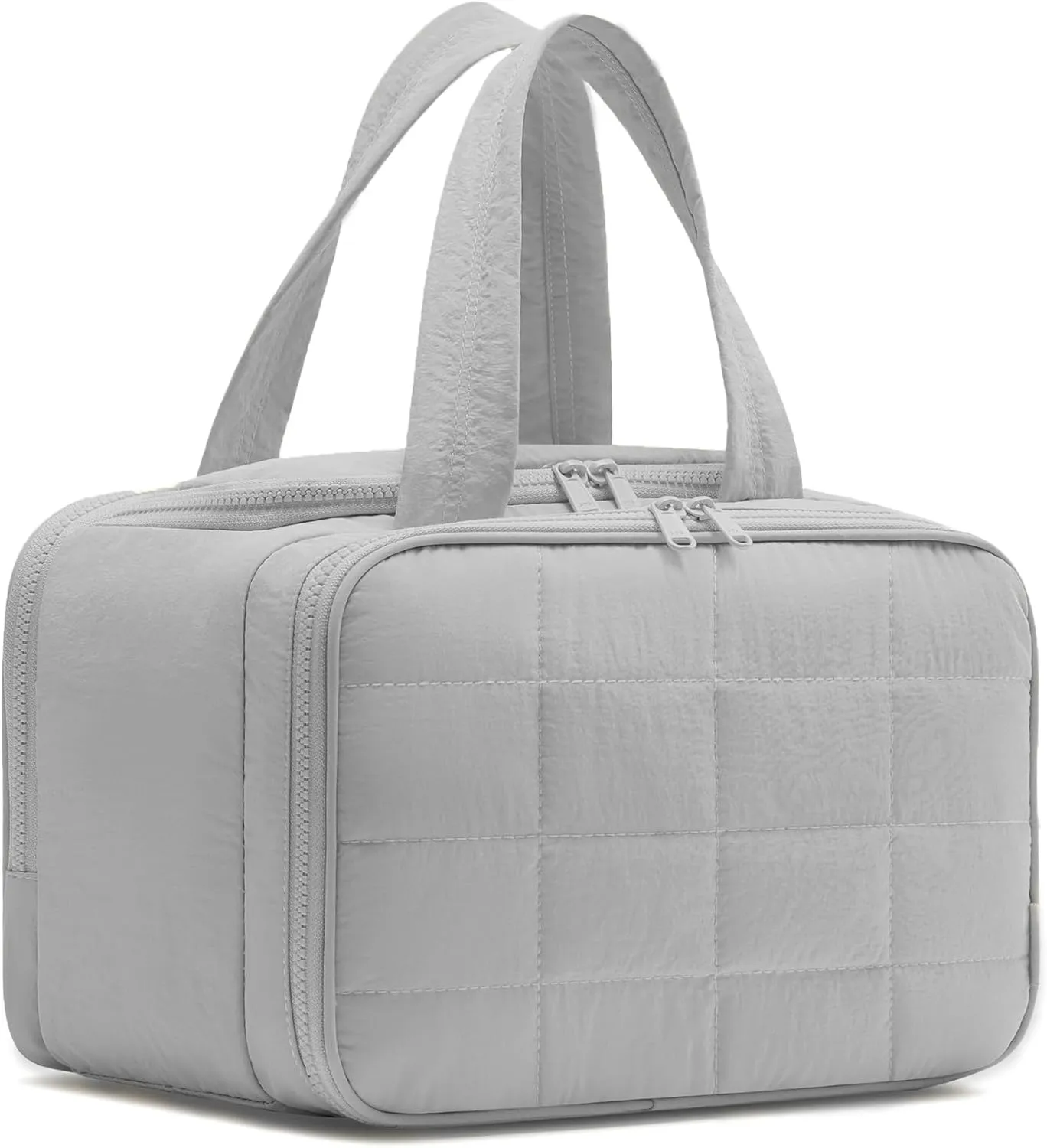 Travel Toiletry Bag, Makeup Bag Puffy Wide-open Quilted Bag for Women, Lightweight Cosmetic Bag Organizer with Handle for Traveling, Accessories, Essentials Toiletries Grey