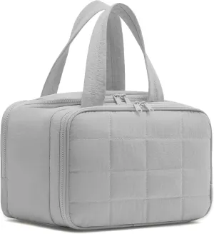 Travel Toiletry Bag, Makeup Bag Puffy Wide-open Quilted Bag for Women, Lightweight Cosmetic Bag Organizer with Handle for Traveling, Accessories, Essentials Toiletries Grey