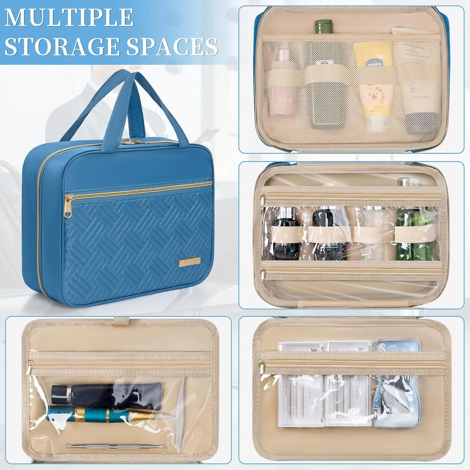 Travel Toiletry Bag - Spacious Toiletry Bag with Hanging Hook, Waterproof Makeup Bag for Women & Men, Travel Essentials (Medium-Blue)