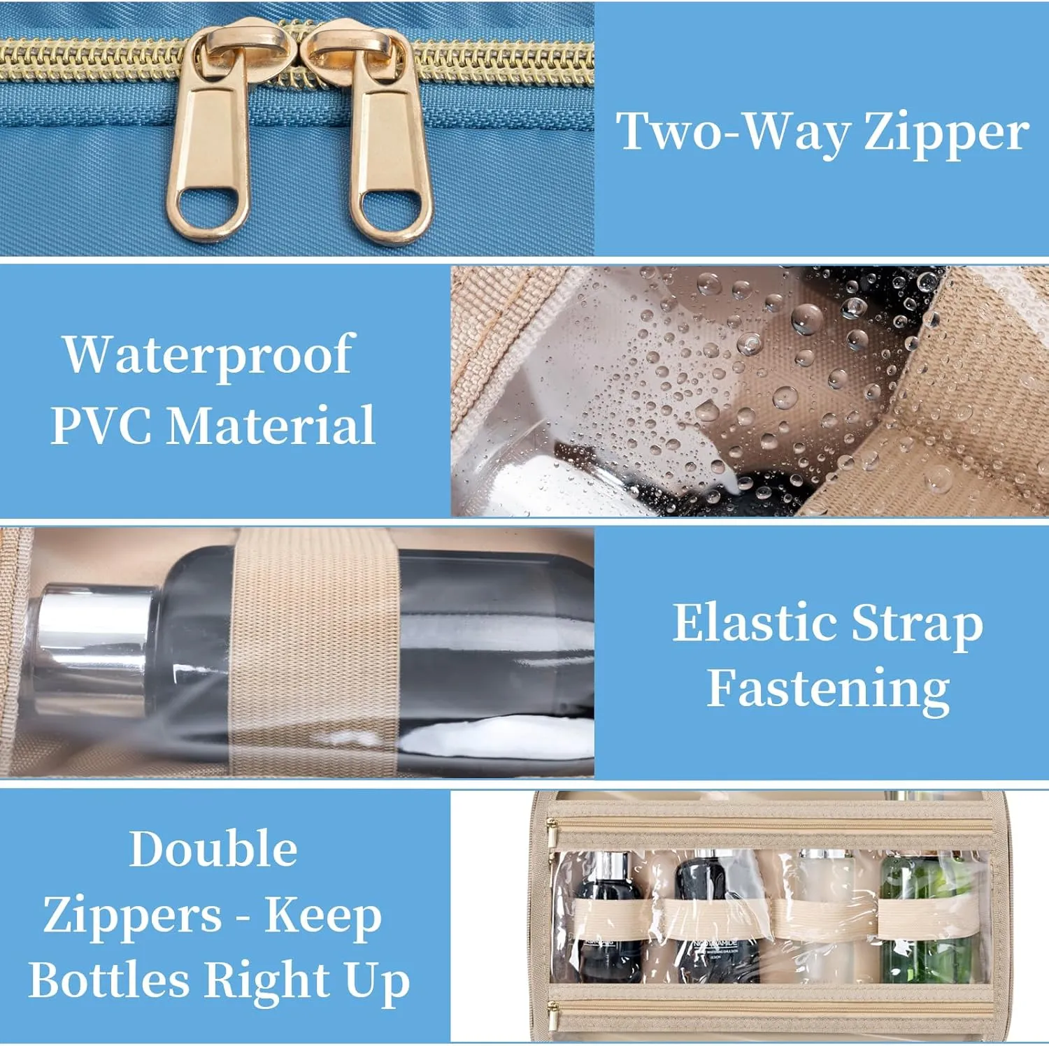 Travel Toiletry Bag - Spacious Toiletry Bag with Hanging Hook, Waterproof Makeup Bag for Women & Men, Travel Essentials (Medium-Blue)