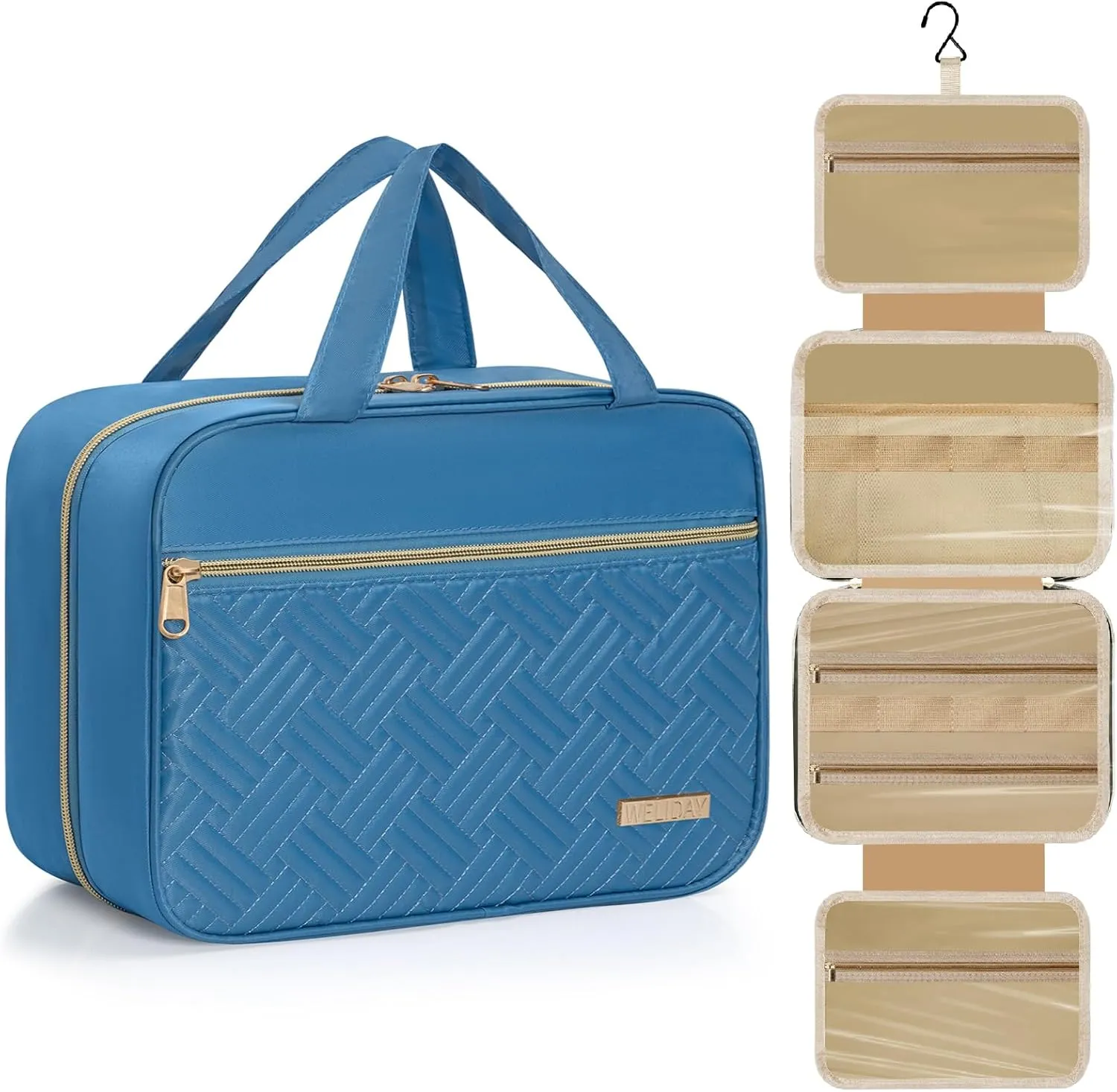 Travel Toiletry Bag - Spacious Toiletry Bag with Hanging Hook, Waterproof Makeup Bag for Women & Men, Travel Essentials (Medium-Blue)