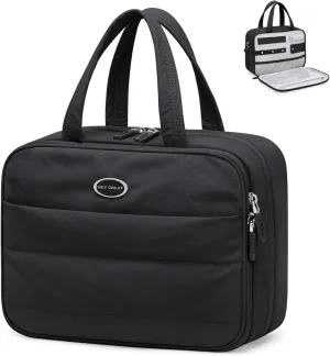 Travel Toiletry Bag with Jewelry Organizer, Hanging Toiletry Bag for Toiletries Puffy Cosmetic Make up Bag Organizer Carry-on Travel Accessories Essentials,Black
