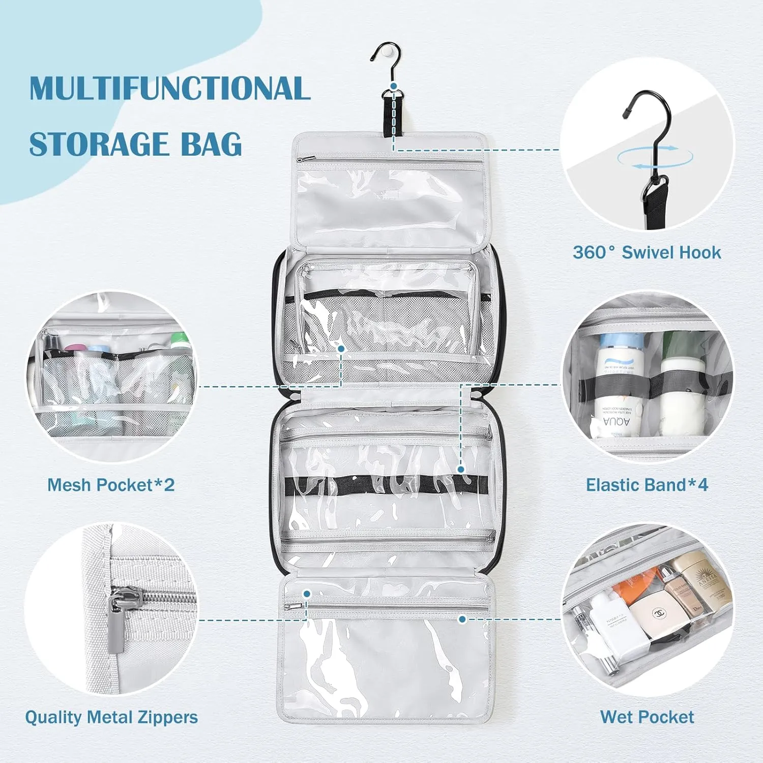 Travel Toiletry Bag with Jewelry Organizer, Hanging Toiletry Bag for Toiletries Puffy Cosmetic Make up Bag Organizer Carry-on Travel Accessories Essentials,Black