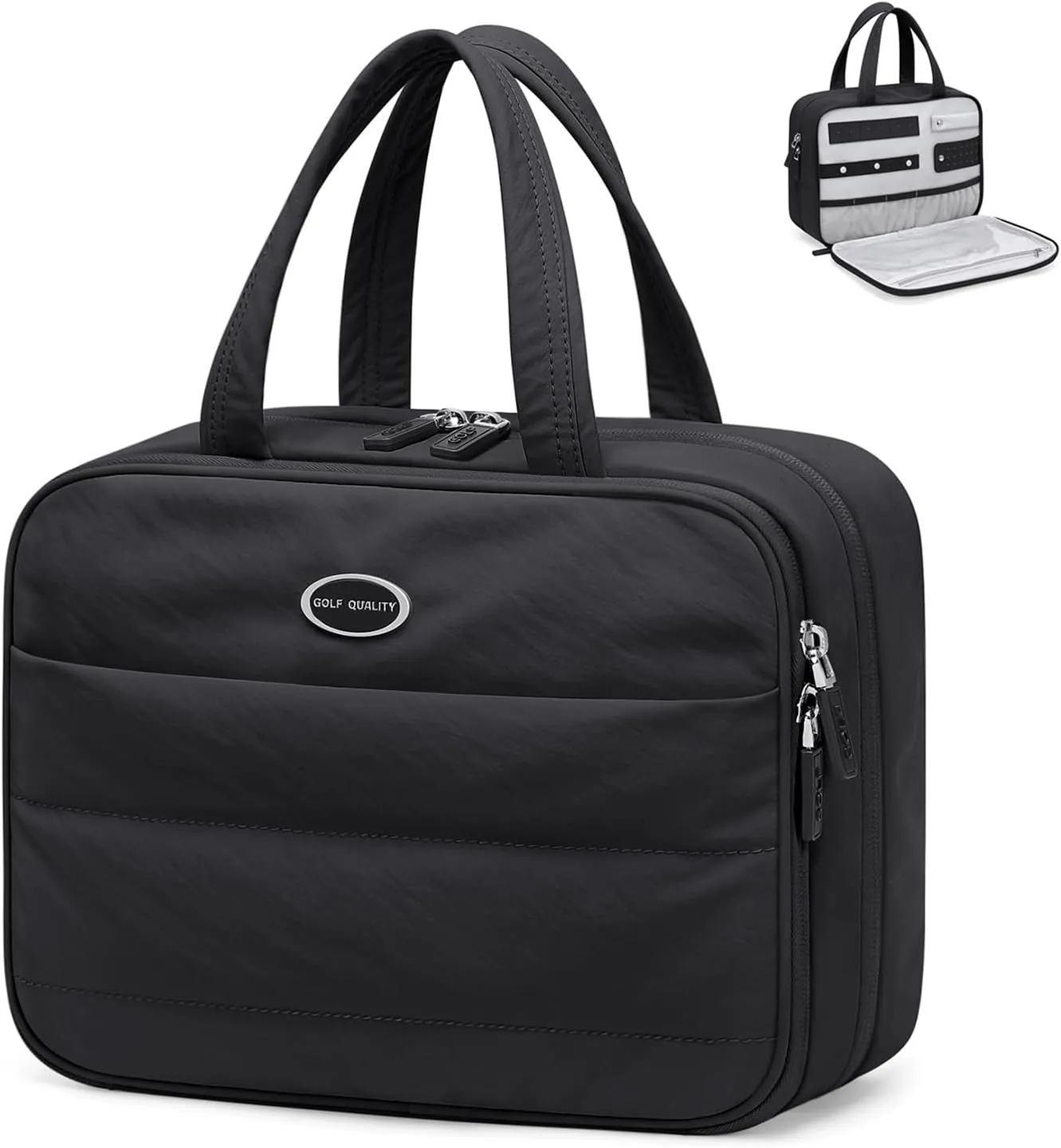 Travel Toiletry Bag with Jewelry Organizer, Hanging Toiletry Bag for Toiletries Puffy Cosmetic Make up Bag Organizer Carry-on Travel Accessories Essentials,Black