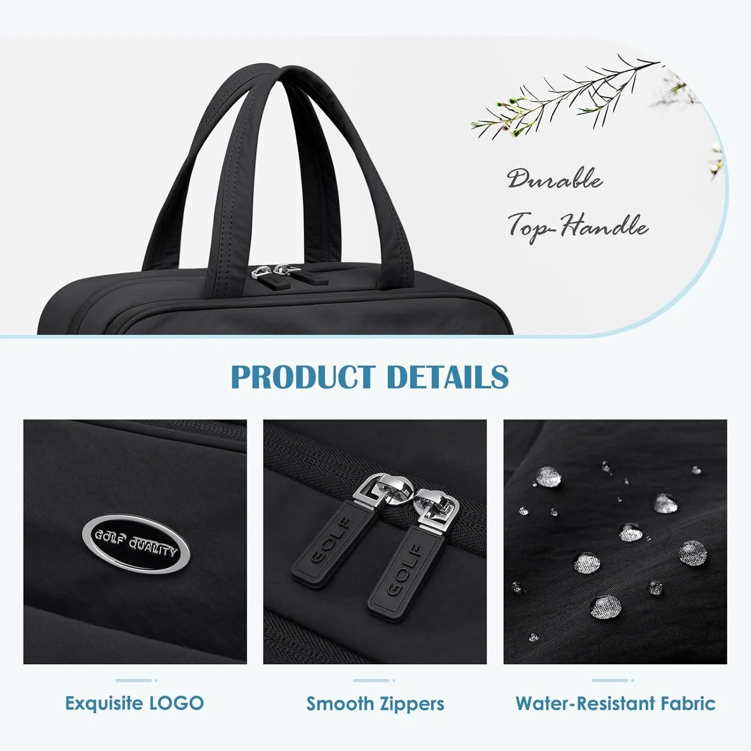 Travel Toiletry Bag with Jewelry Organizer, Hanging Toiletry Bag for Toiletries Puffy Cosmetic Make up Bag Organizer Carry-on Travel Accessories Essentials,Black
