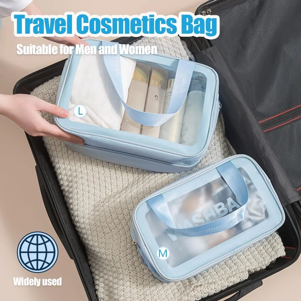 Travel Toiletry Bag,Clear Makeup Bag,Cosmetics Bag,Transparent Skin Care Bag,Waterproof & Draining Make up Bags,PVC Toiletry Organizer Thickened Wash Bag for Women Men (Medium-Blue)