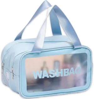 Travel Toiletry Bag,Clear Makeup Bag,Cosmetics Bag,Transparent Skin Care Bag,Waterproof & Draining Make up Bags,PVC Toiletry Organizer Thickened Wash Bag for Women Men (Medium-Blue)