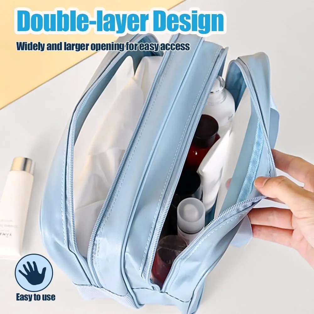 Travel Toiletry Bag,Clear Makeup Bag,Cosmetics Bag,Transparent Skin Care Bag,Waterproof & Draining Make up Bags,PVC Toiletry Organizer Thickened Wash Bag for Women Men (Medium-Blue)