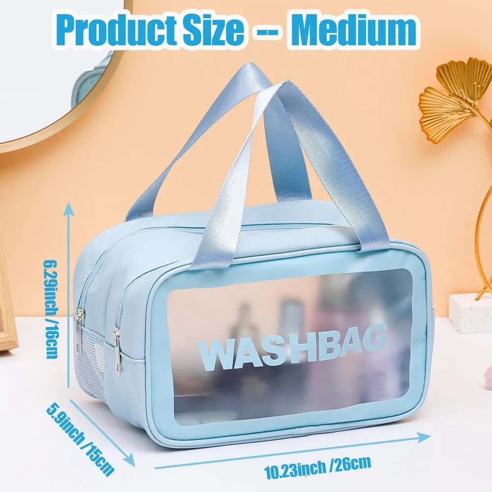 Travel Toiletry Bag,Clear Makeup Bag,Cosmetics Bag,Transparent Skin Care Bag,Waterproof & Draining Make up Bags,PVC Toiletry Organizer Thickened Wash Bag for Women Men (Medium-Blue)