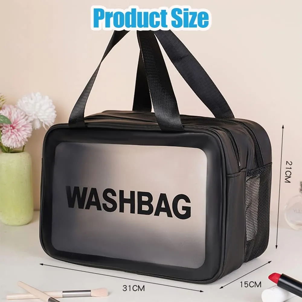 Travel Toiletry Bag,Large Clear Makeup Bag,Cosmetics Bag,Transparent Skin Care Bag for Toiletries,Waterproof & Draining,2 in 1 PVC Toiletry Organizer Thickened Wash Bag for Women Men (Black)