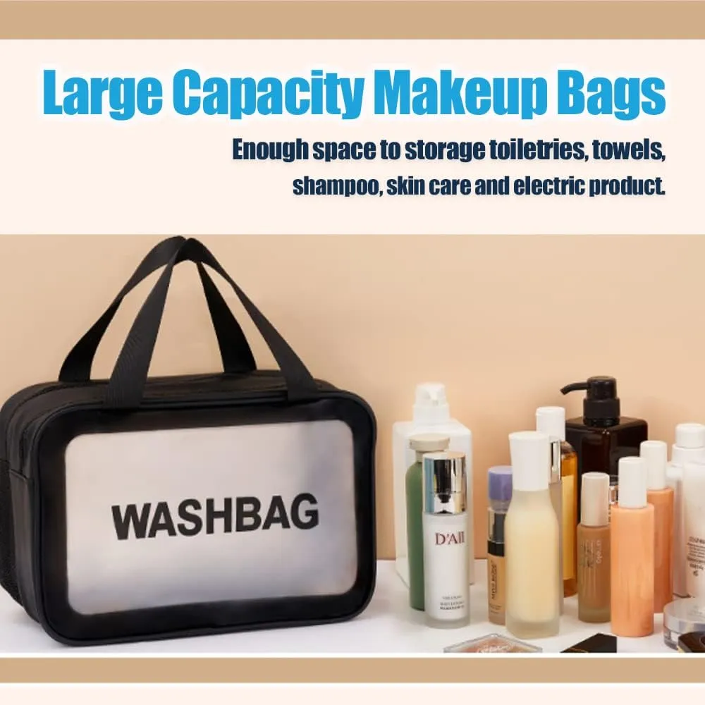 Travel Toiletry Bag,Large Clear Makeup Bag,Cosmetics Bag,Transparent Skin Care Bag for Toiletries,Waterproof & Draining,2 in 1 PVC Toiletry Organizer Thickened Wash Bag for Women Men (Black)