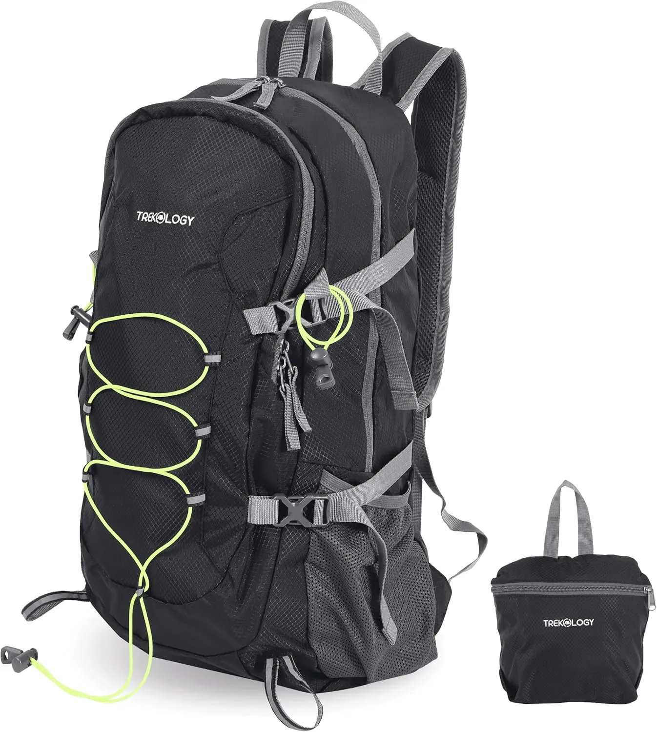 TREKOLOGY 40L Hiking Backpack - Foldable, Lightweight & Compact Packable Daypack Bag for Backpacking, Hiking, and Travel - Water-resistant, Shock-Absorbing Design with Adjustable Chest Strap