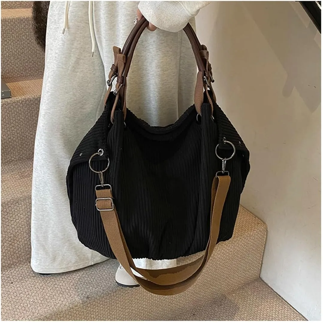 Trendy Corduroy Hobo Bags Women Crescent Crossbody Purse Slouchy Satchels Shoulder Bag Travel Top-handle Tote Handbag