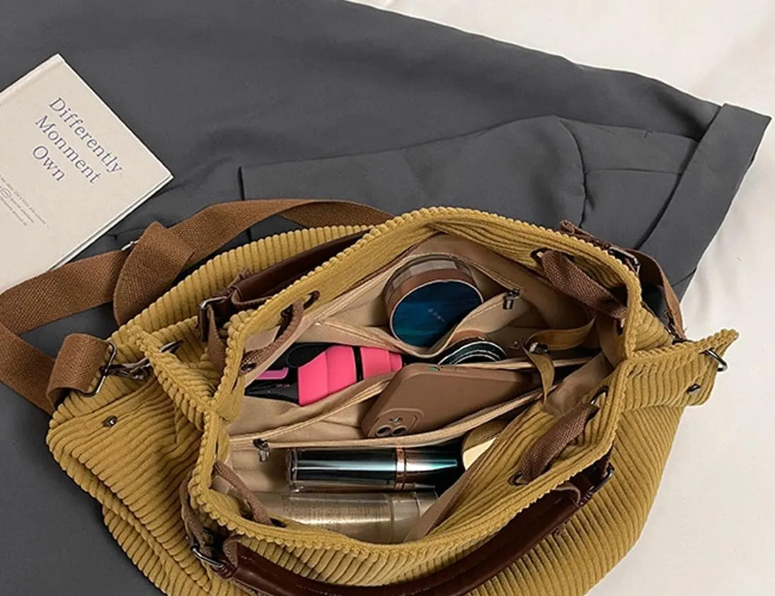 Trendy Corduroy Hobo Bags Women Crescent Crossbody Purse Slouchy Satchels Shoulder Bag Travel Top-handle Tote Handbag