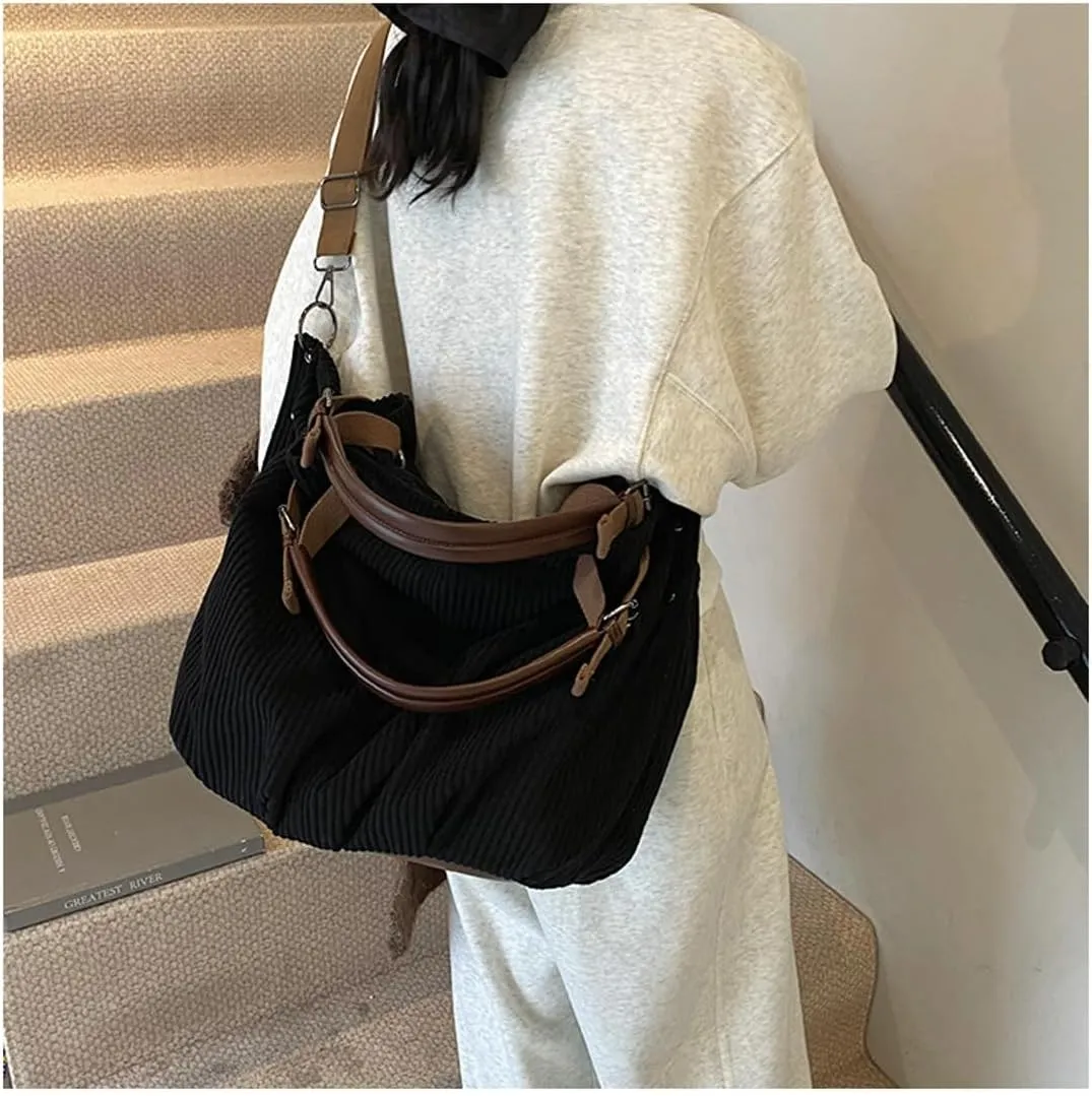 Trendy Corduroy Hobo Bags Women Crescent Crossbody Purse Slouchy Satchels Shoulder Bag Travel Top-handle Tote Handbag